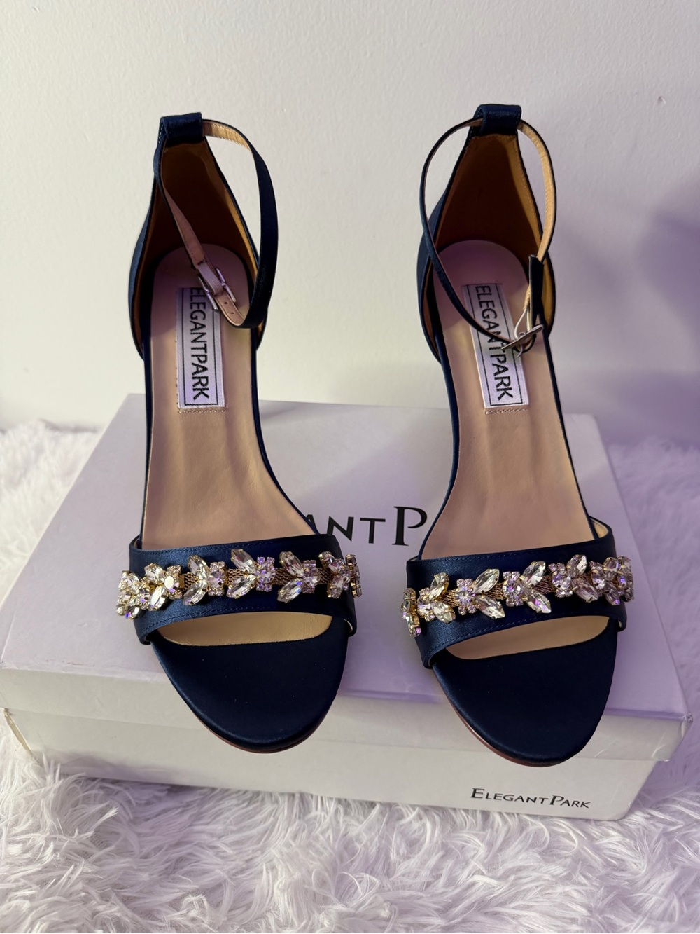 Clarks Navy Jewel-Strap Ankle-Heels